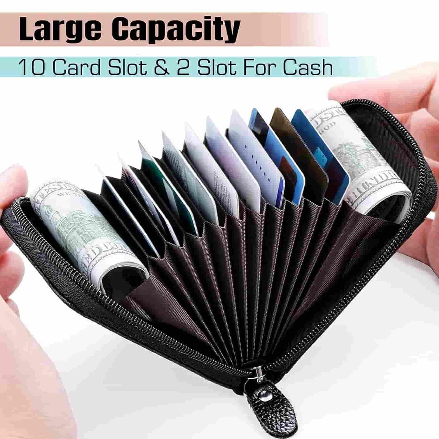 10 Slot Vertical Credit Debit Zipper Card Holder Wallet (Assorted Color)